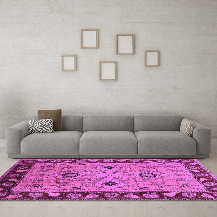 Machine Washable Oriental Purple Traditional Area Rugs in a Living Room, wshurb886pur