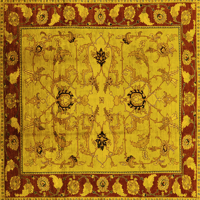 Square Machine Washable Oriental Yellow Traditional Rug, wshurb886yw