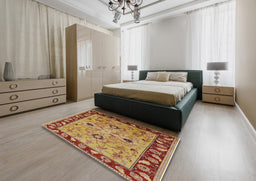 Mid-Century Modern Red Oriental Rug in a Bedroom, urb886