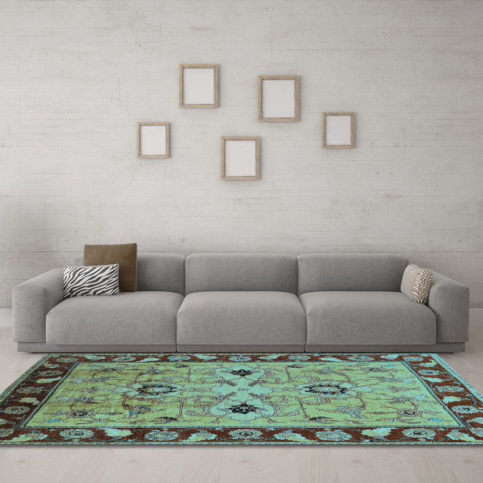 Machine Washable Oriental Light Blue Traditional Rug in a Living Room, wshurb886lblu