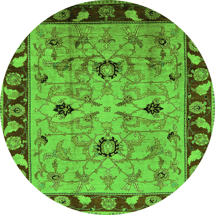 Round Machine Washable Oriental Green Traditional Area Rugs, wshurb886grn