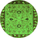 Round Machine Washable Oriental Green Traditional Area Rugs, wshurb886grn