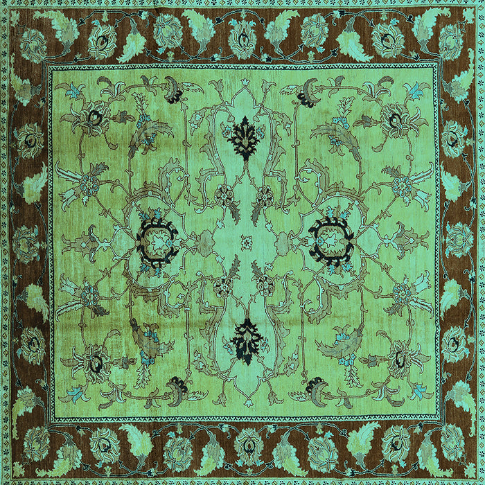 Square Machine Washable Oriental Turquoise Traditional Area Rugs, wshurb886turq