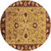 Round Machine Washable Oriental Brown Traditional Rug, wshurb886brn