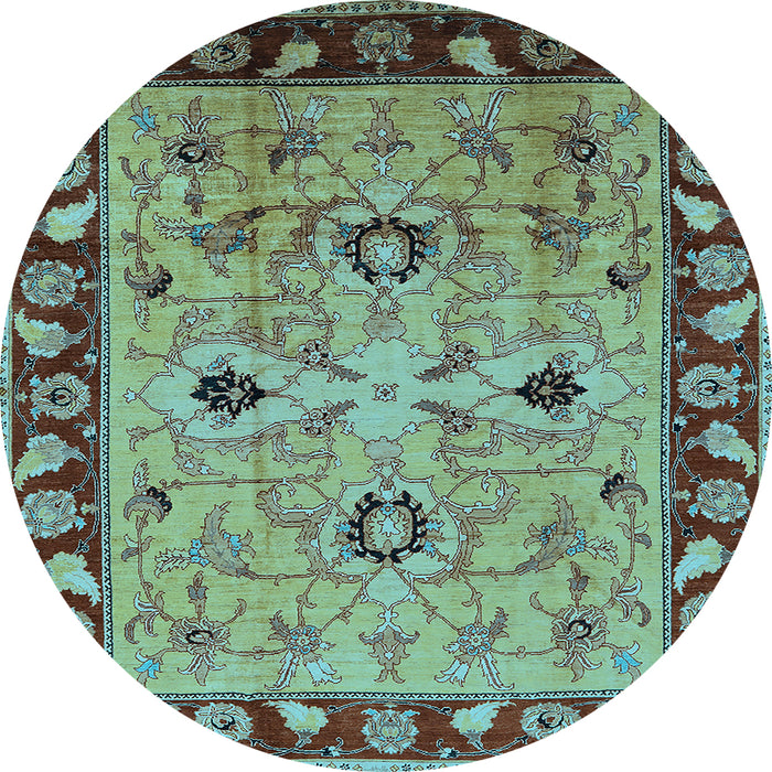 Round Oriental Light Blue Traditional Rug, urb886lblu