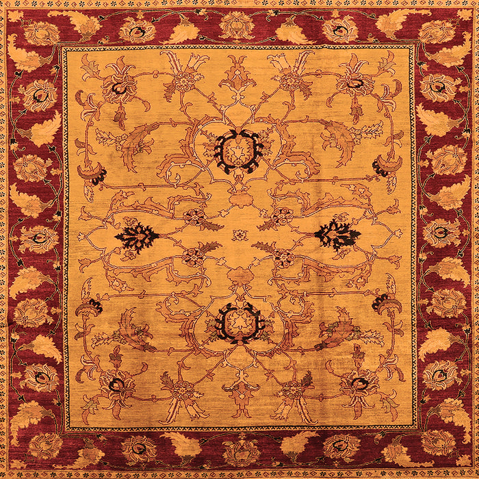 Square Machine Washable Oriental Orange Traditional Area Rugs, wshurb886org