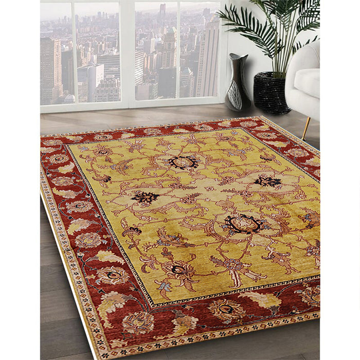 Mid-Century Modern Red Oriental Rug in Family Room, urb886