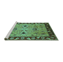 Sideview of Machine Washable Oriental Turquoise Traditional Area Rugs, wshurb886turq