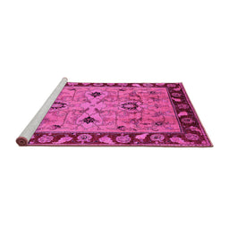 Sideview of Machine Washable Oriental Pink Traditional Rug, wshurb886pnk