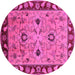 Round Machine Washable Oriental Pink Traditional Rug, wshurb886pnk