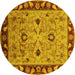 Round Machine Washable Oriental Yellow Traditional Rug, wshurb886yw