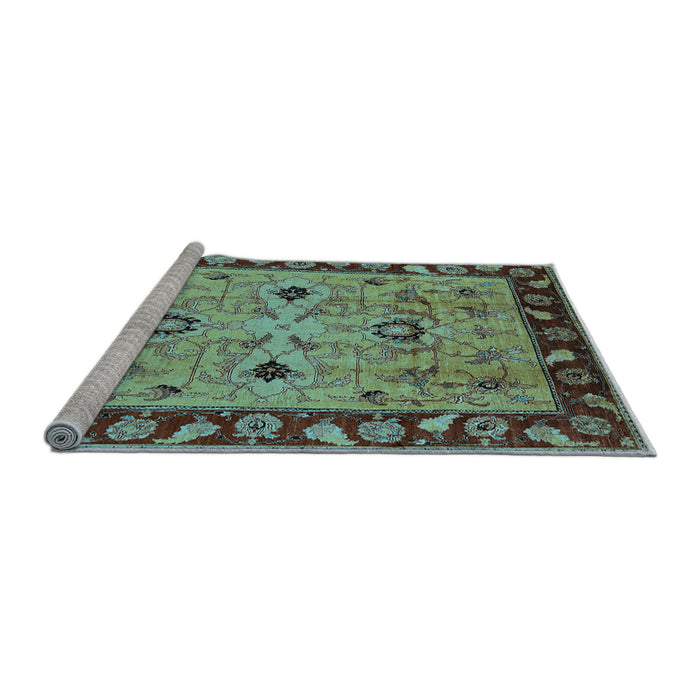 Sideview of Machine Washable Oriental Light Blue Traditional Rug, wshurb886lblu