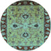 Round Machine Washable Oriental Light Blue Traditional Rug, wshurb886lblu