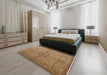 Mid-Century Modern Light Brown Oriental Rug in a Bedroom, urb887