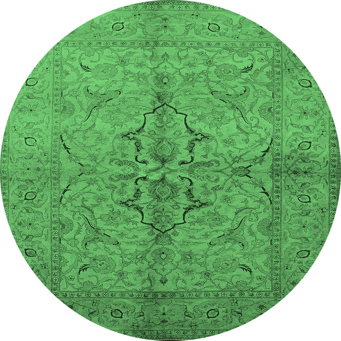 Round Machine Washable Oriental Emerald Green Traditional Area Rugs, wshurb887emgrn