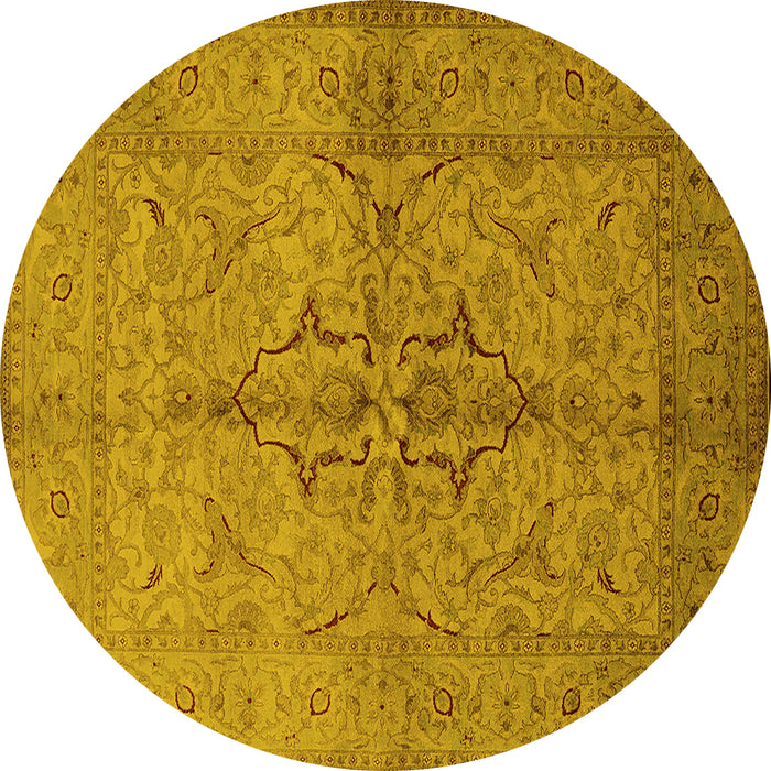Round Oriental Yellow Traditional Rug, urb887yw