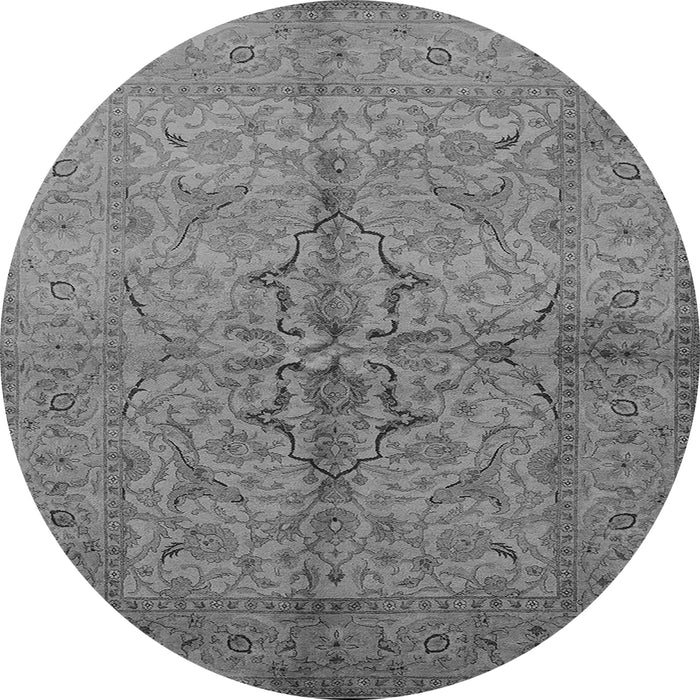 Round Machine Washable Oriental Gray Traditional Rug, wshurb887gry
