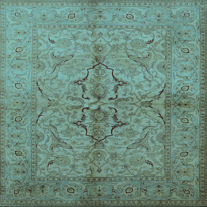 Square Machine Washable Oriental Light Blue Traditional Rug, wshurb887lblu