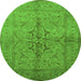 Round Machine Washable Oriental Green Traditional Area Rugs, wshurb887grn