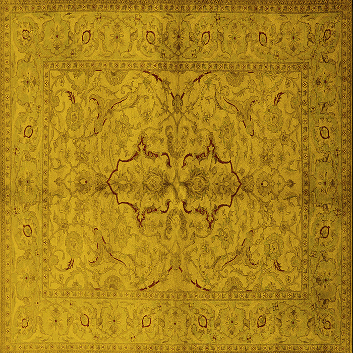 Square Machine Washable Oriental Yellow Traditional Rug, wshurb887yw