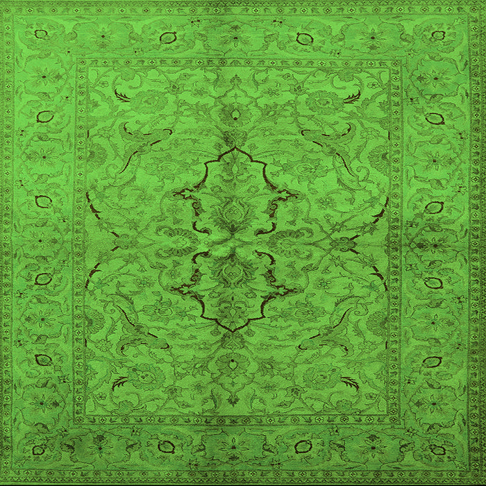 Square Machine Washable Oriental Green Traditional Area Rugs, wshurb887grn