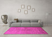 Machine Washable Oriental Pink Traditional Rug in a Living Room, wshurb887pnk
