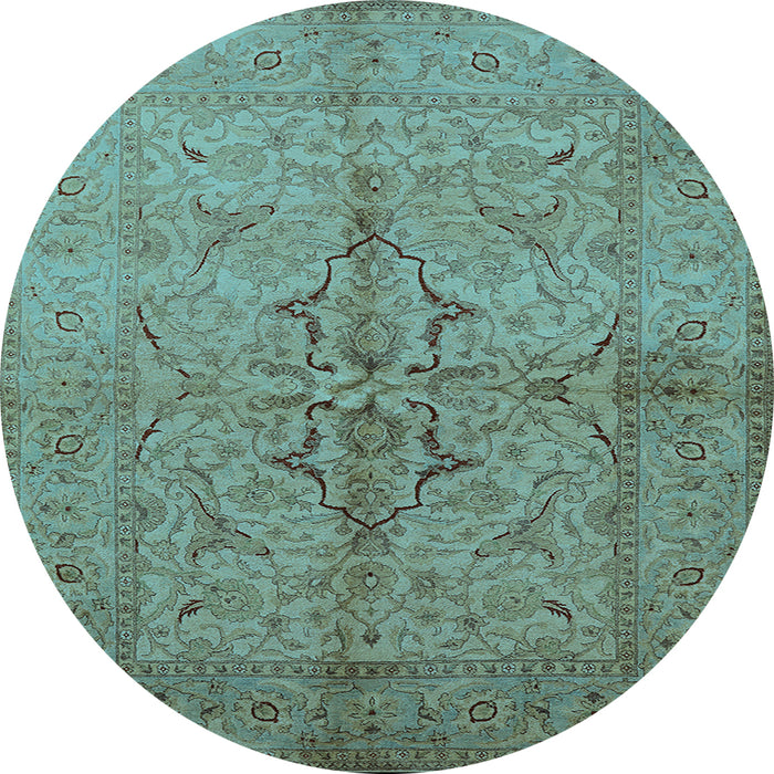 Round Oriental Light Blue Traditional Rug, urb887lblu