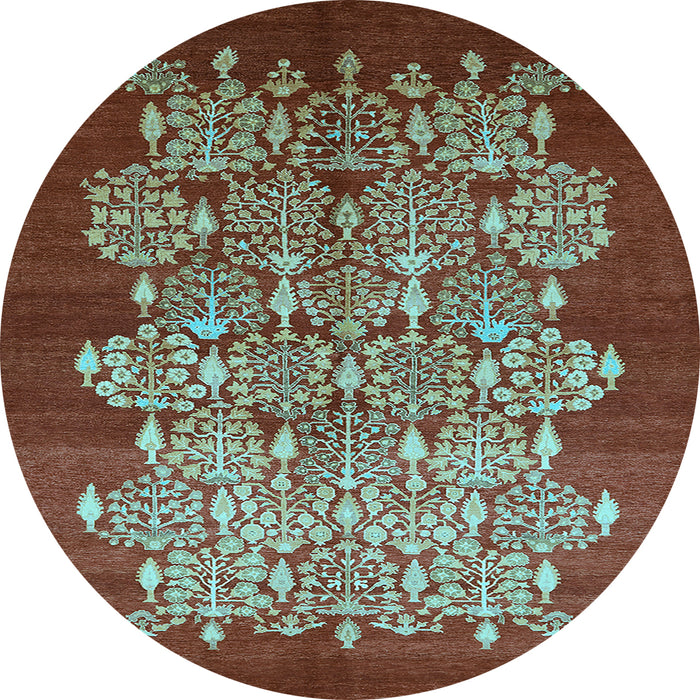 Round Machine Washable Oriental Light Blue Industrial Rug, wshurb888lblu