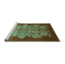 Sideview of Machine Washable Oriental Turquoise Industrial Area Rugs, wshurb888turq