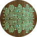 Round Machine Washable Oriental Turquoise Industrial Area Rugs, wshurb888turq