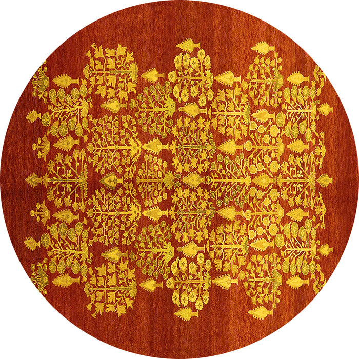 Round Machine Washable Oriental Yellow Industrial Rug, wshurb888yw