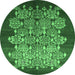 Round Machine Washable Oriental Emerald Green Industrial Area Rugs, wshurb888emgrn