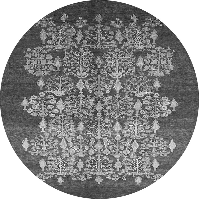 Round Machine Washable Oriental Gray Industrial Rug, wshurb888gry