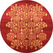 Round Machine Washable Oriental Orange Industrial Area Rugs, wshurb888org