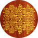 Round Oriental Yellow Industrial Rug, urb888yw