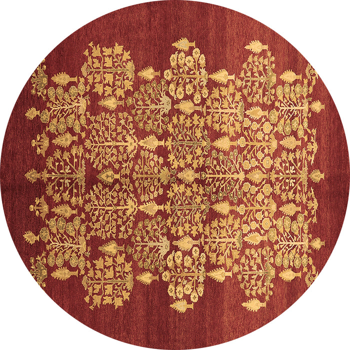 Round Machine Washable Oriental Brown Industrial Rug, wshurb888brn