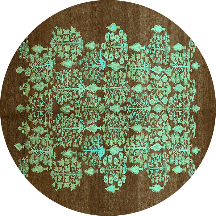 Round Oriental Turquoise Industrial Rug, urb888turq