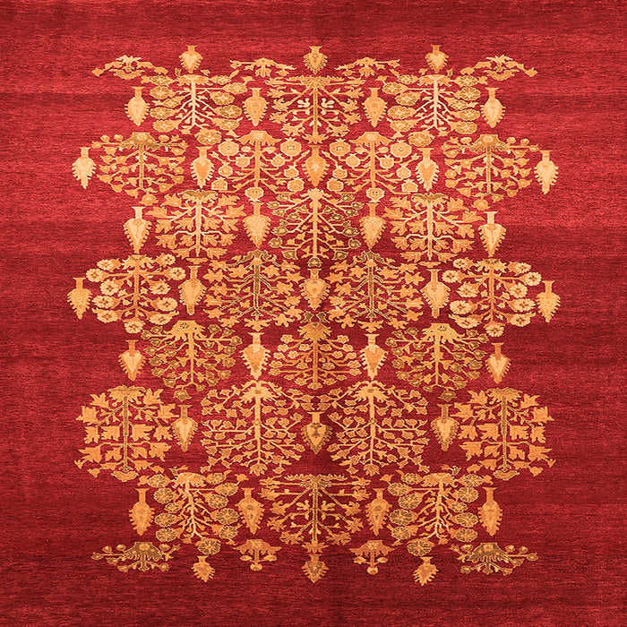 Square Machine Washable Oriental Orange Industrial Area Rugs, wshurb888org