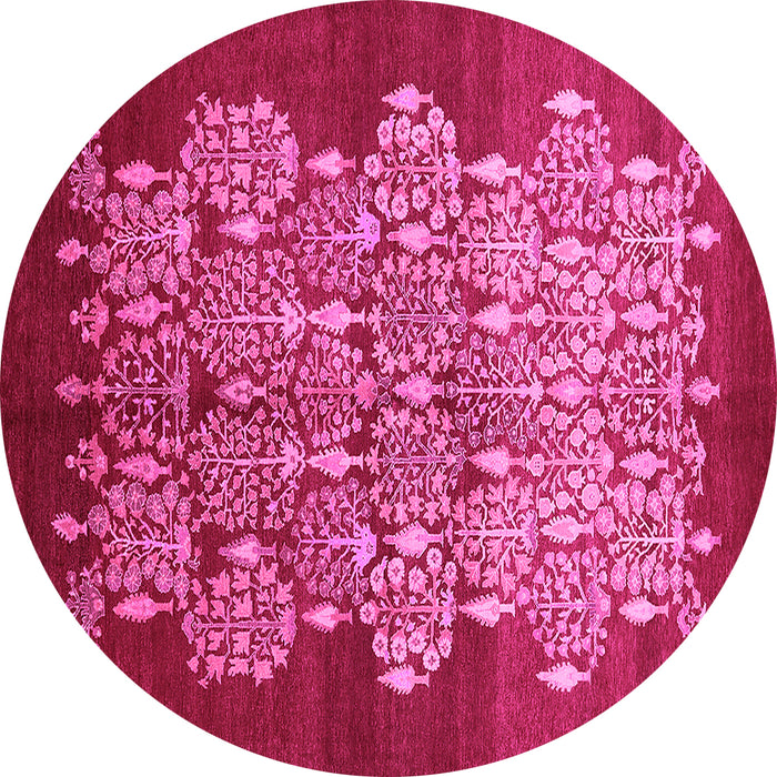 Round Machine Washable Oriental Pink Industrial Rug, wshurb888pnk