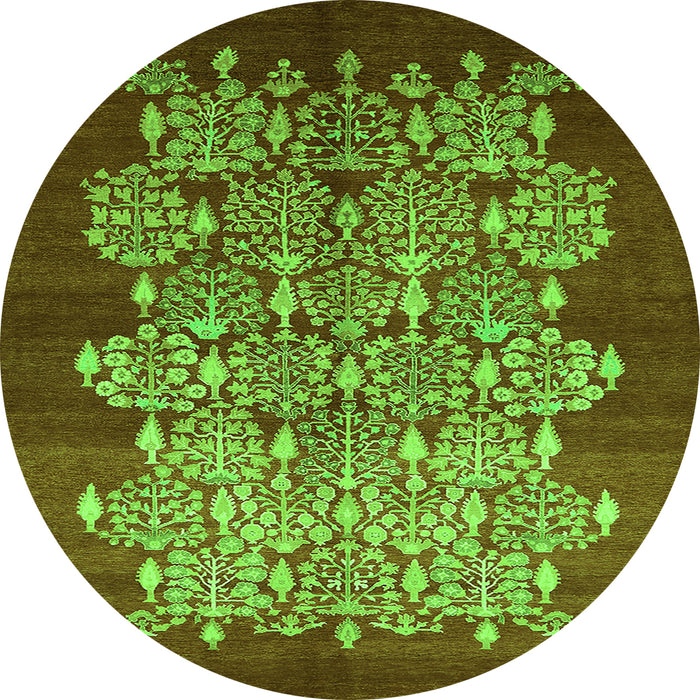 Round Machine Washable Oriental Green Industrial Area Rugs, wshurb888grn