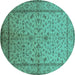 Round Machine Washable Oriental Turquoise Traditional Area Rugs, wshurb889turq