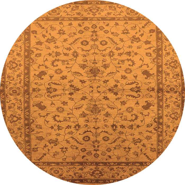 Round Machine Washable Oriental Orange Traditional Area Rugs, wshurb889org