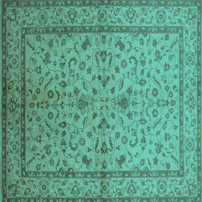 Square Machine Washable Oriental Turquoise Traditional Area Rugs, wshurb889turq
