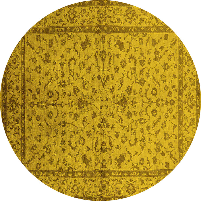 Round Oriental Yellow Traditional Rug, urb889yw