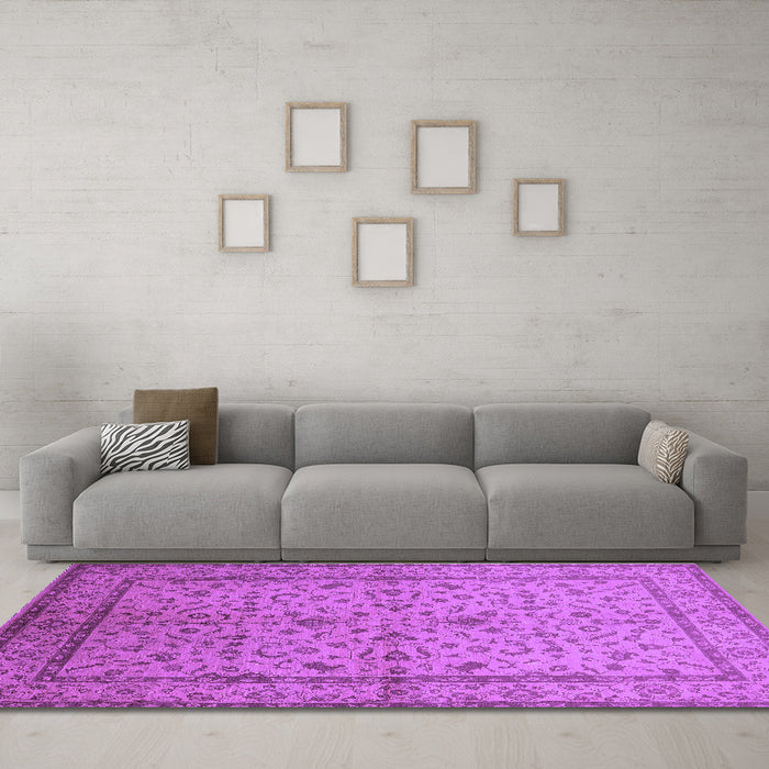 Machine Washable Oriental Purple Traditional Area Rugs in a Living Room, wshurb889pur