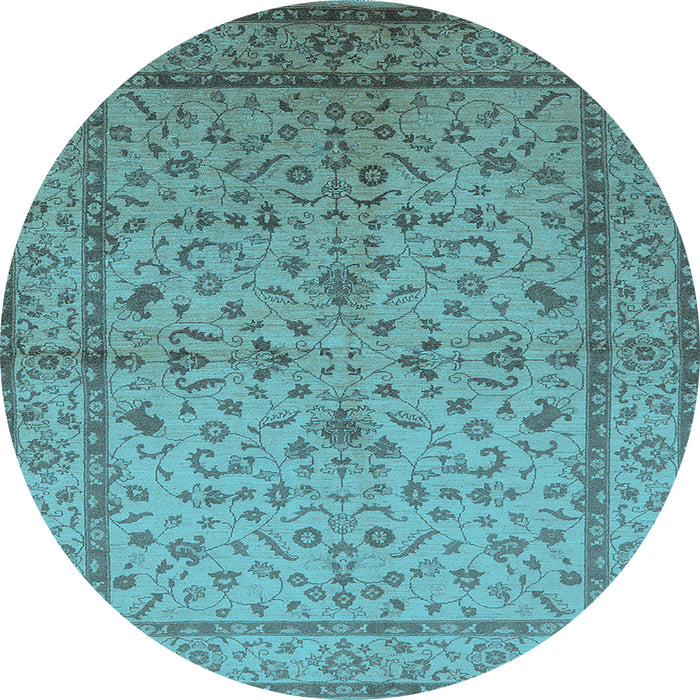 Round Machine Washable Oriental Light Blue Traditional Rug, wshurb889lblu