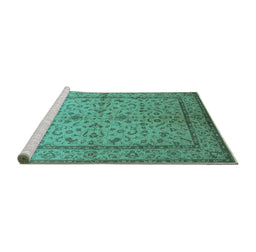 Sideview of Machine Washable Oriental Turquoise Traditional Area Rugs, wshurb889turq