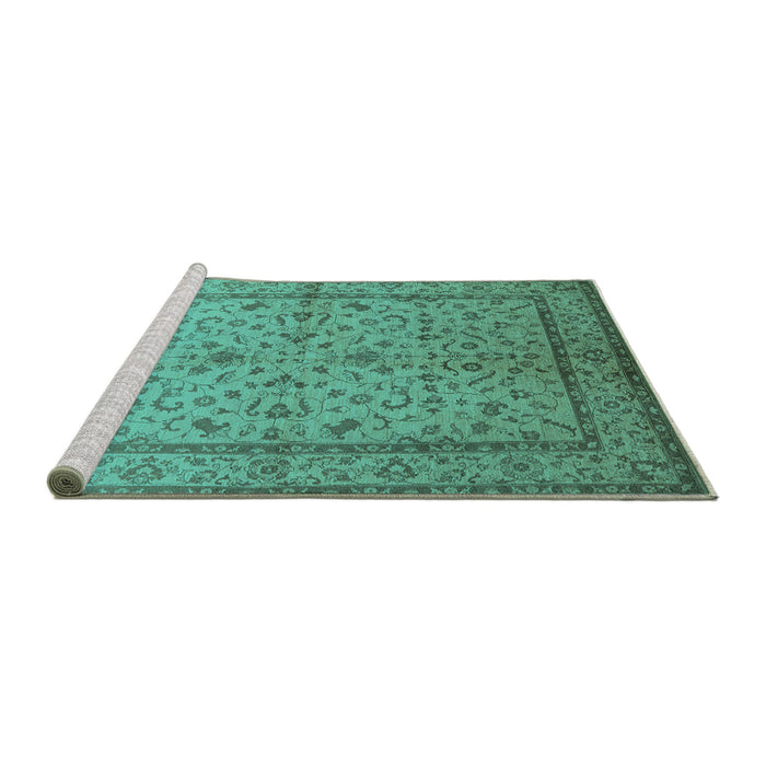 Sideview of Machine Washable Oriental Turquoise Traditional Area Rugs, wshurb889turq