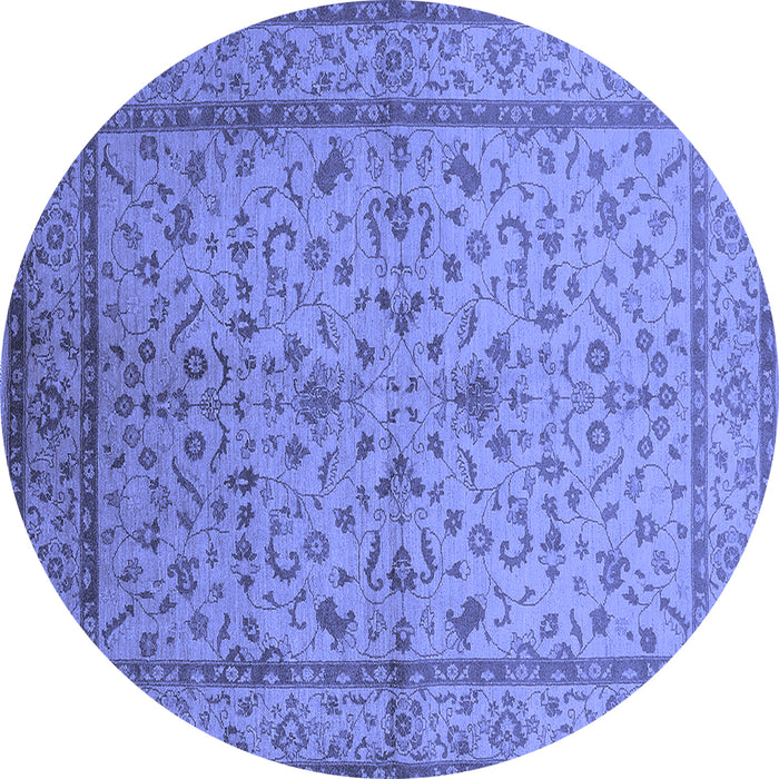 Round Machine Washable Oriental Blue Traditional Rug, wshurb889blu