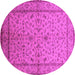 Round Machine Washable Oriental Pink Traditional Rug, wshurb889pnk